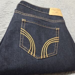 Hollister Women's Indigo Jeans with Gold Stitching,Juniors,Size 9